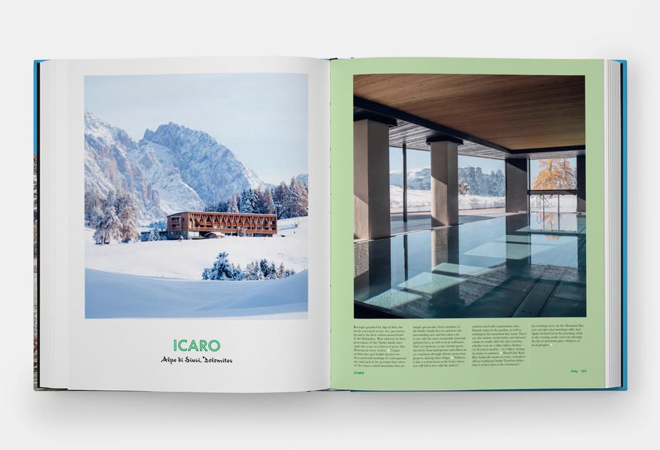 The Alps Icaro hotel winter exterior surrounded by mountains and indoor pool