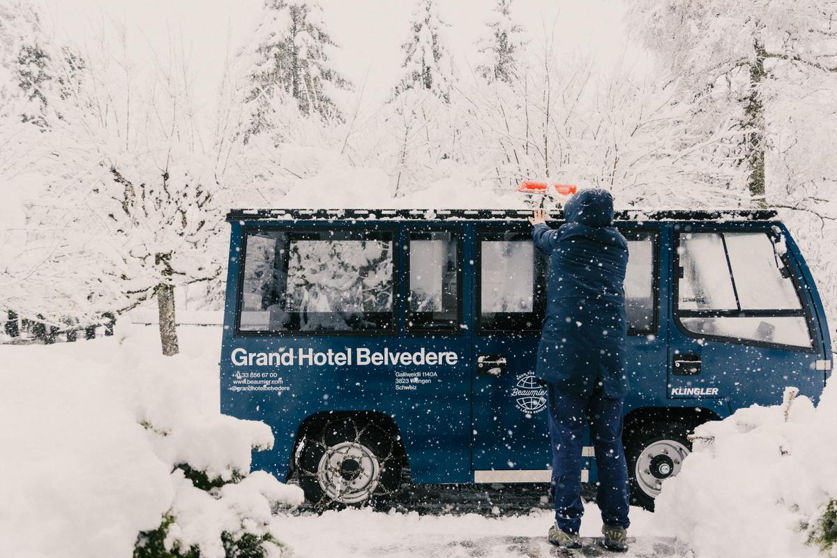 Grand Hotel Belvedere car in snow