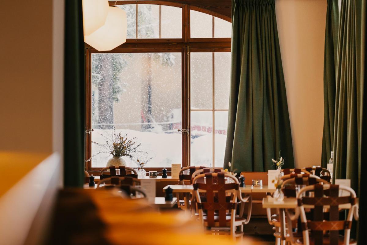 Grand Hotel Belvedere restaurant with winter views