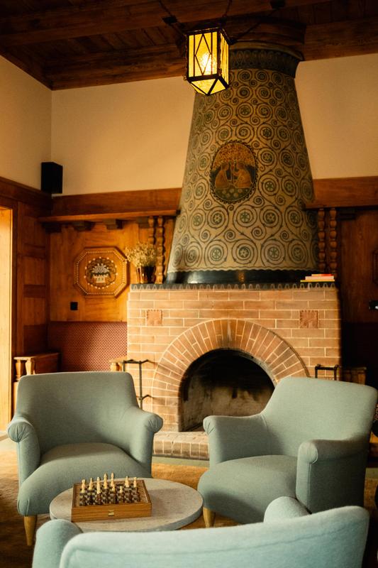 Grand Hotel Belvedere lobby with fireplace