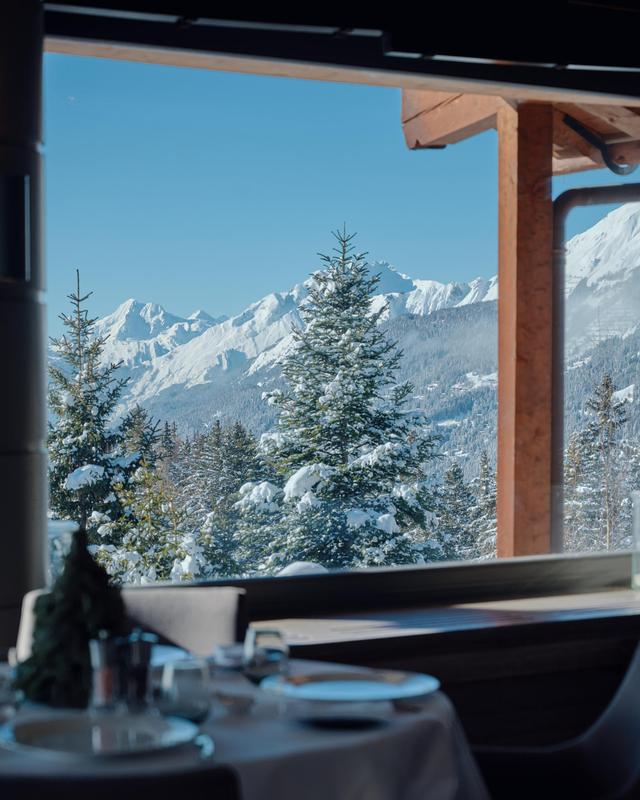 Le Crans balcony winter view
