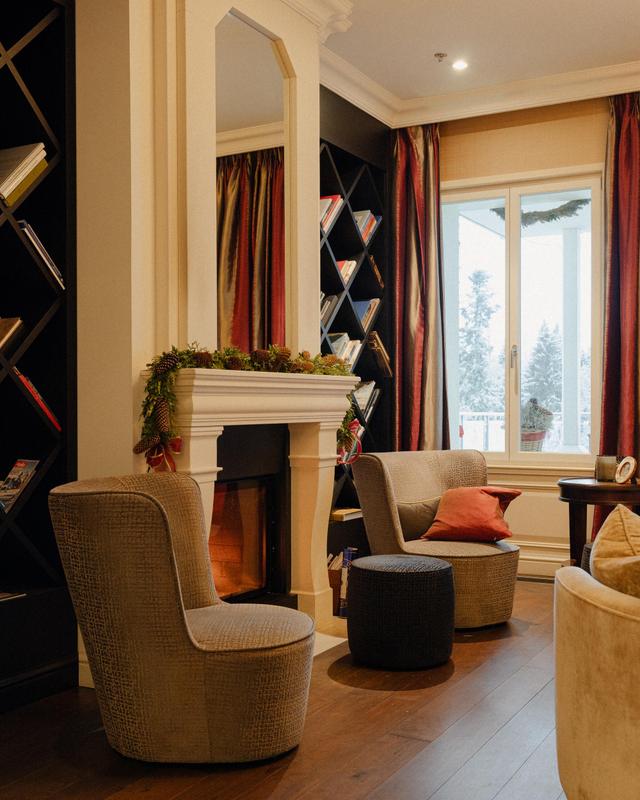 Villa Honegg interiors with fireplace