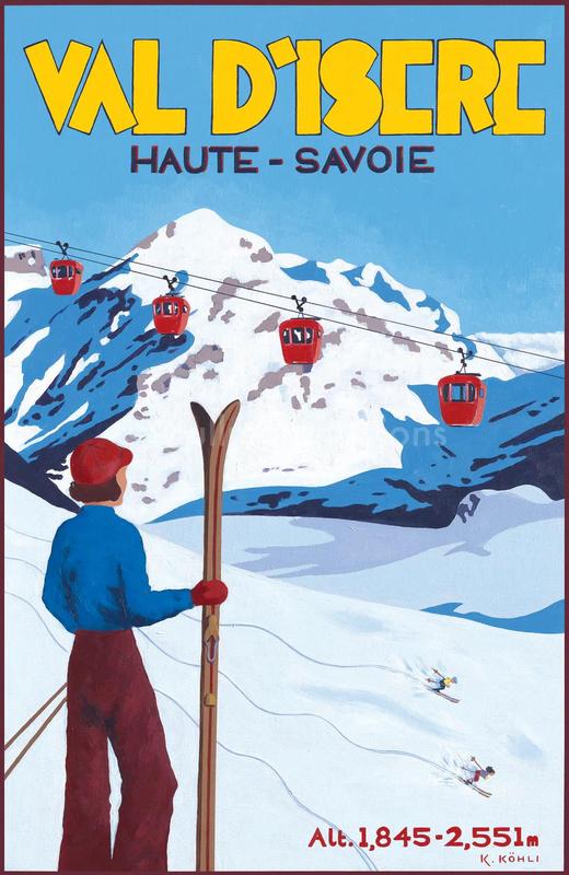 Val d'Isère vintage poster with skier
