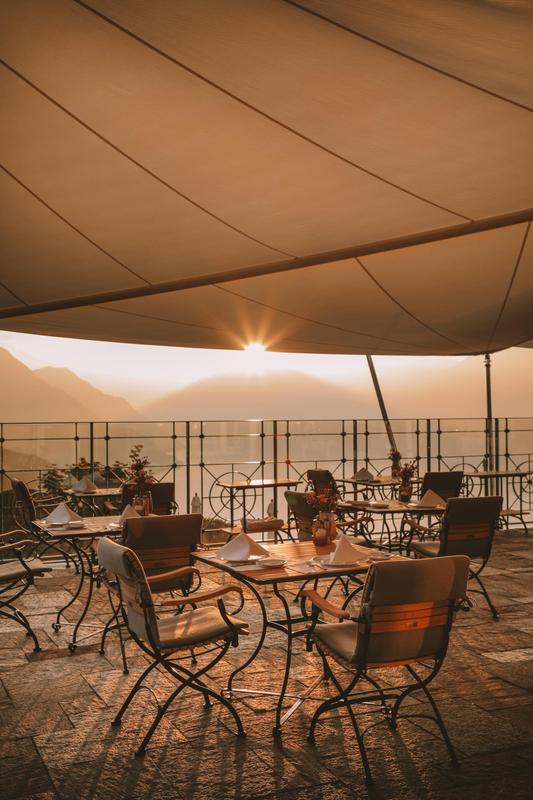 Villa Honegg outside terrace during sunset